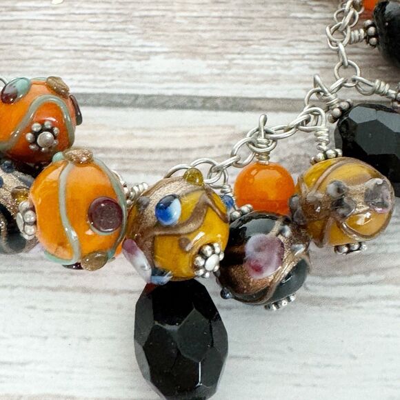 Wedding Cake Glass Bead Cha Cha Charm Bracelet Orange Black Halloween Jewelry - Picture 5 of 11